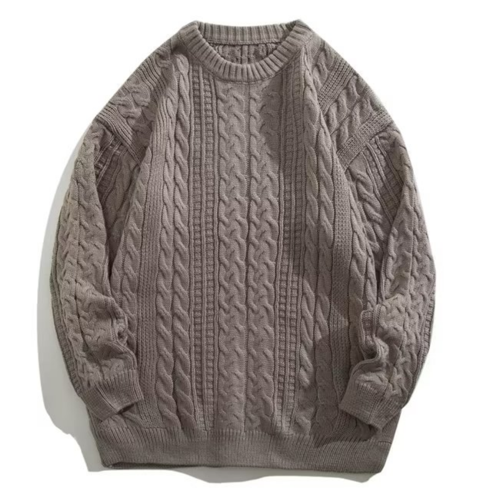 Solid Color Woven Pattern Knit Sweater