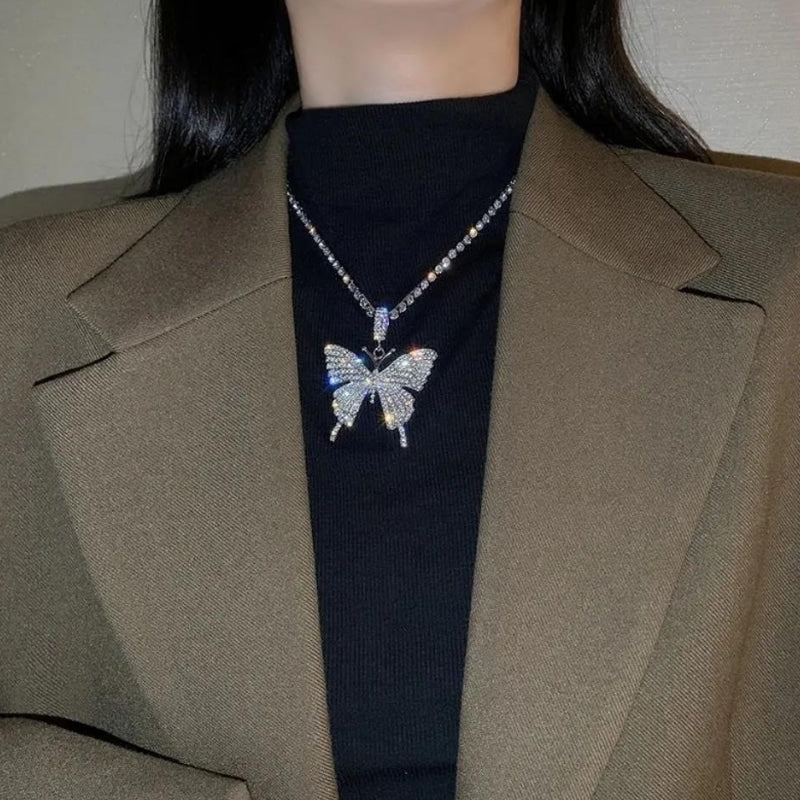 Rhinestone Butterfly Pendant Necklace