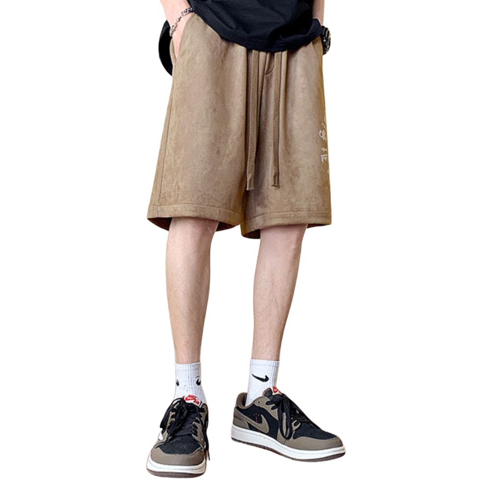 Solid Letter Embroidery Cotton Shorts