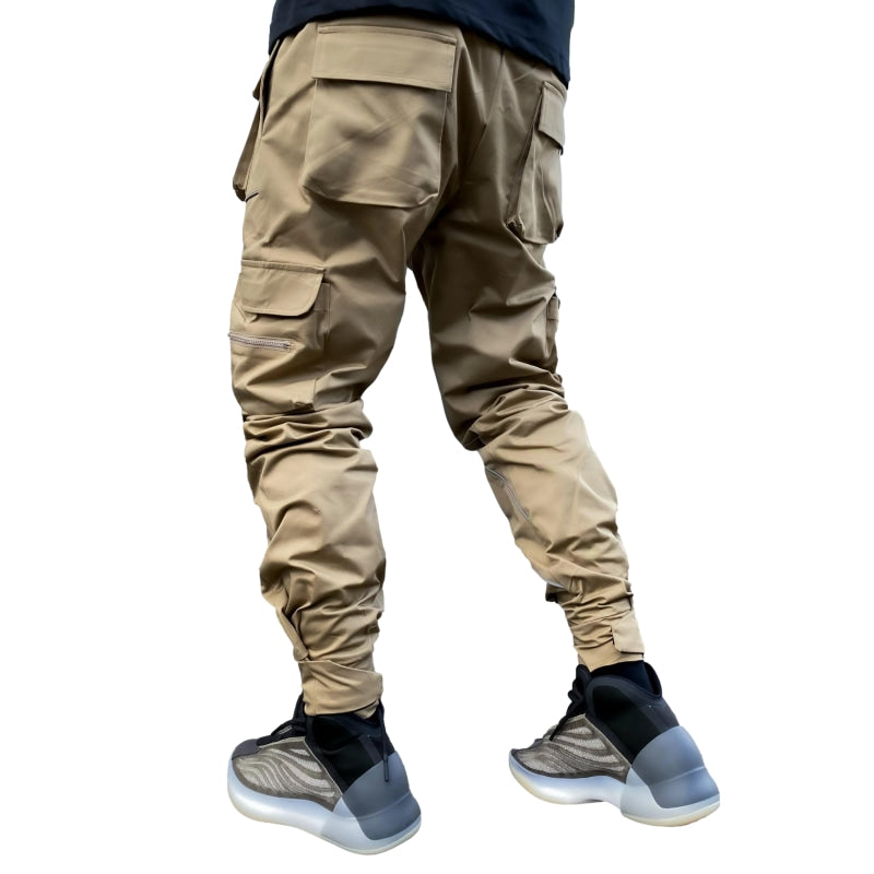 Reflective Line Cargo Pants-Khaki