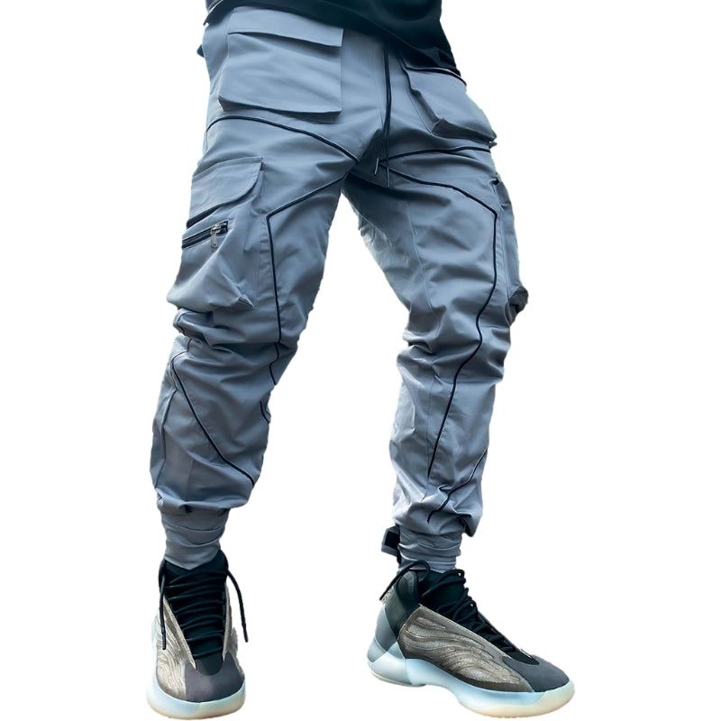 Reflective Line Cargo Pants-Blue