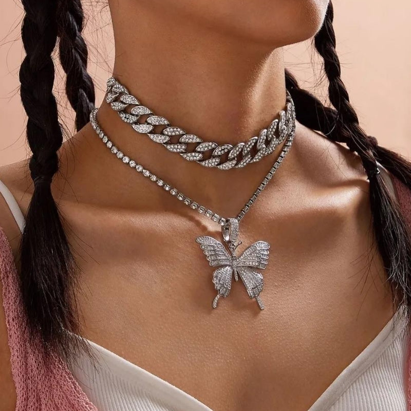 Rhinestone Butterfly Pendant Necklace