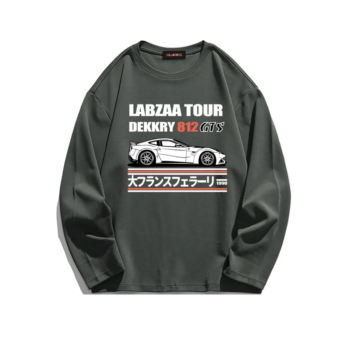 Letter Japanese Car Print Long Sleeve Shirt