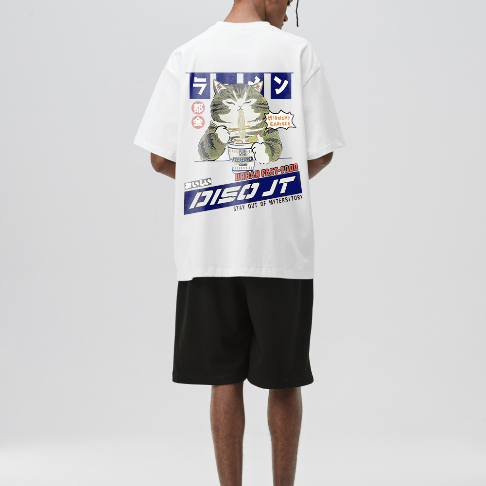 Japanese Greedy Cat Print T-shirt