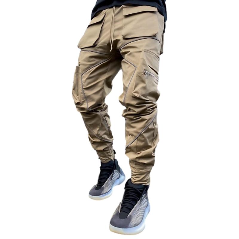 Reflective Line Cargo Pants-Khaki