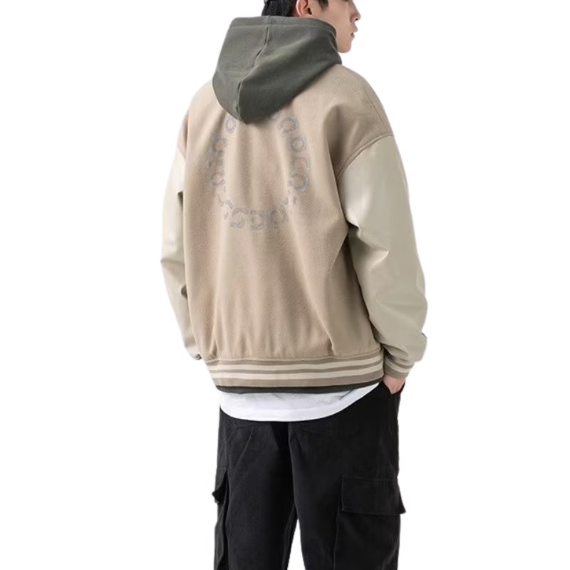 PU Patchwork Letter Leather Jacket