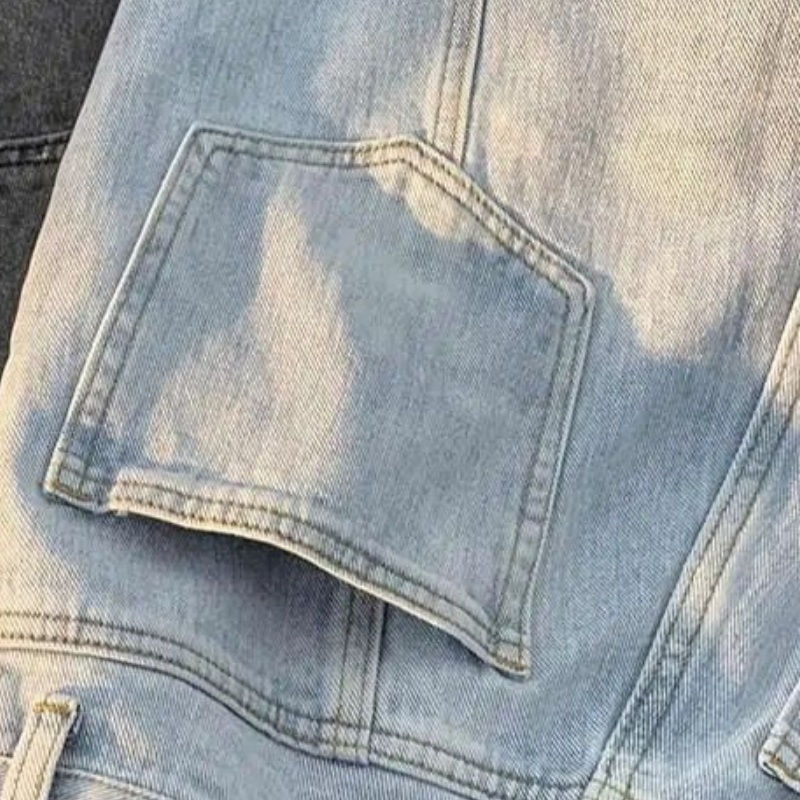 High Street Towel Embroidery Straight Leg Jeans