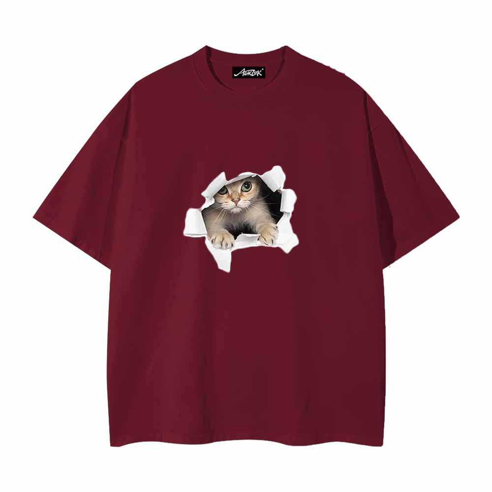 Cute Broken Wall Kitten Print T-Shirt