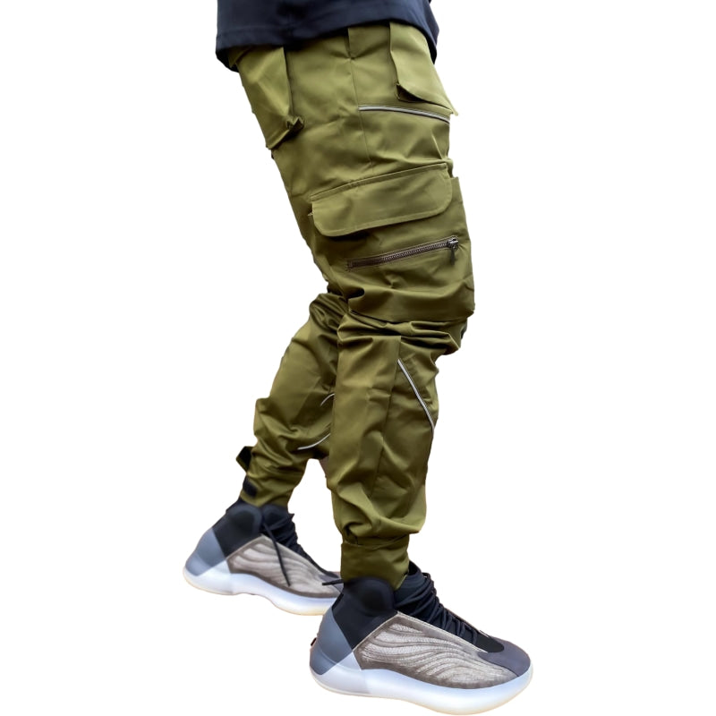 Reflective Line Cargo Pants-Green