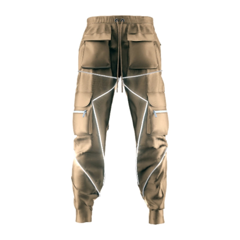 Reflective Line Cargo Pants-Khaki