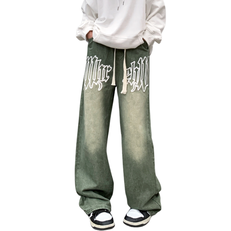 High Street Embroidery Straight Washed Jeans