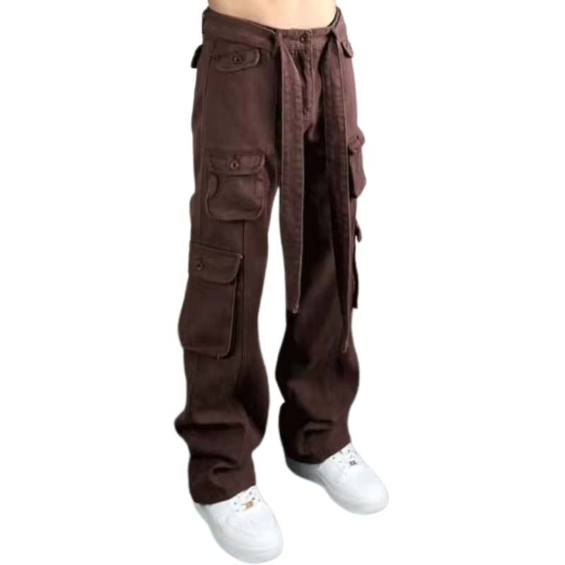 Hip Hop Solid Color Wide-leg Cargo Pants
