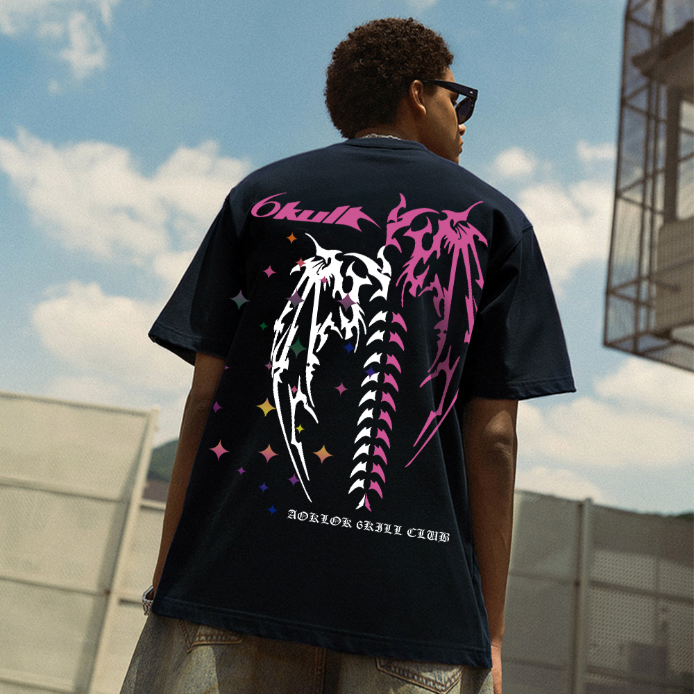 6Kull Hip Hop Color Contrast Wings T-shirt