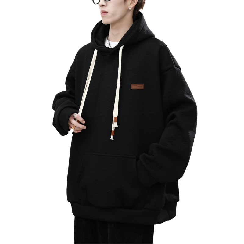 Loose Solid Color Twist Check Hoodie