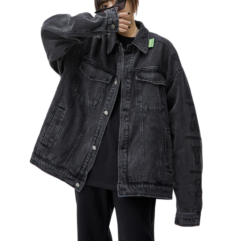 Simple Solid Letter Denim Jackets