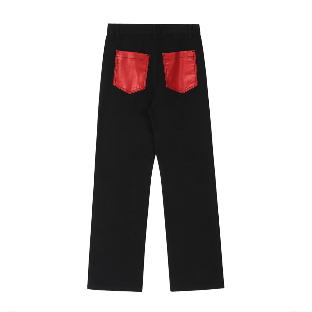 Vintage Flame Embroidery Straight Leg Jeans