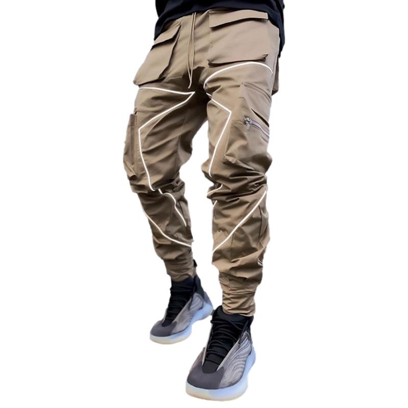 Reflective Line Cargo Pants-Khaki