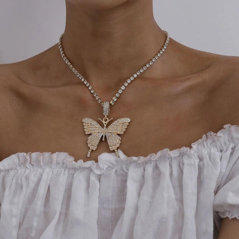 Rhinestone Butterfly Pendant Necklace
