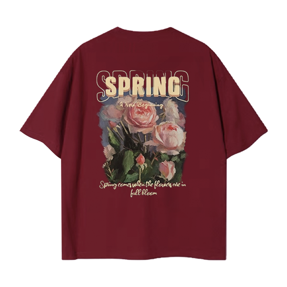 Pure Cotton 260G Spring Rose Print T-Shirt