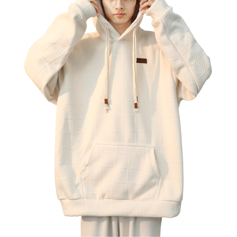 Loose Solid Color Twist Check Hoodie