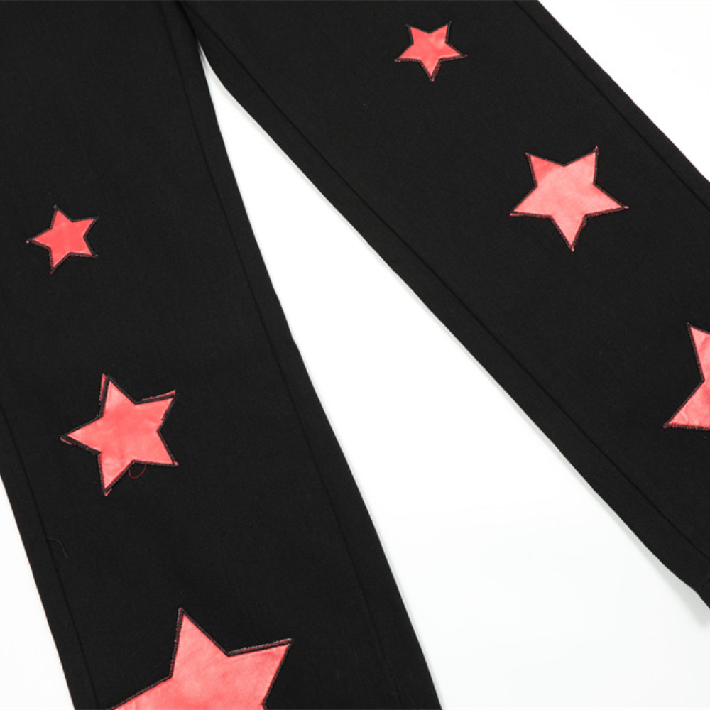 Vintage Flame Embroidery Straight Leg Jeans