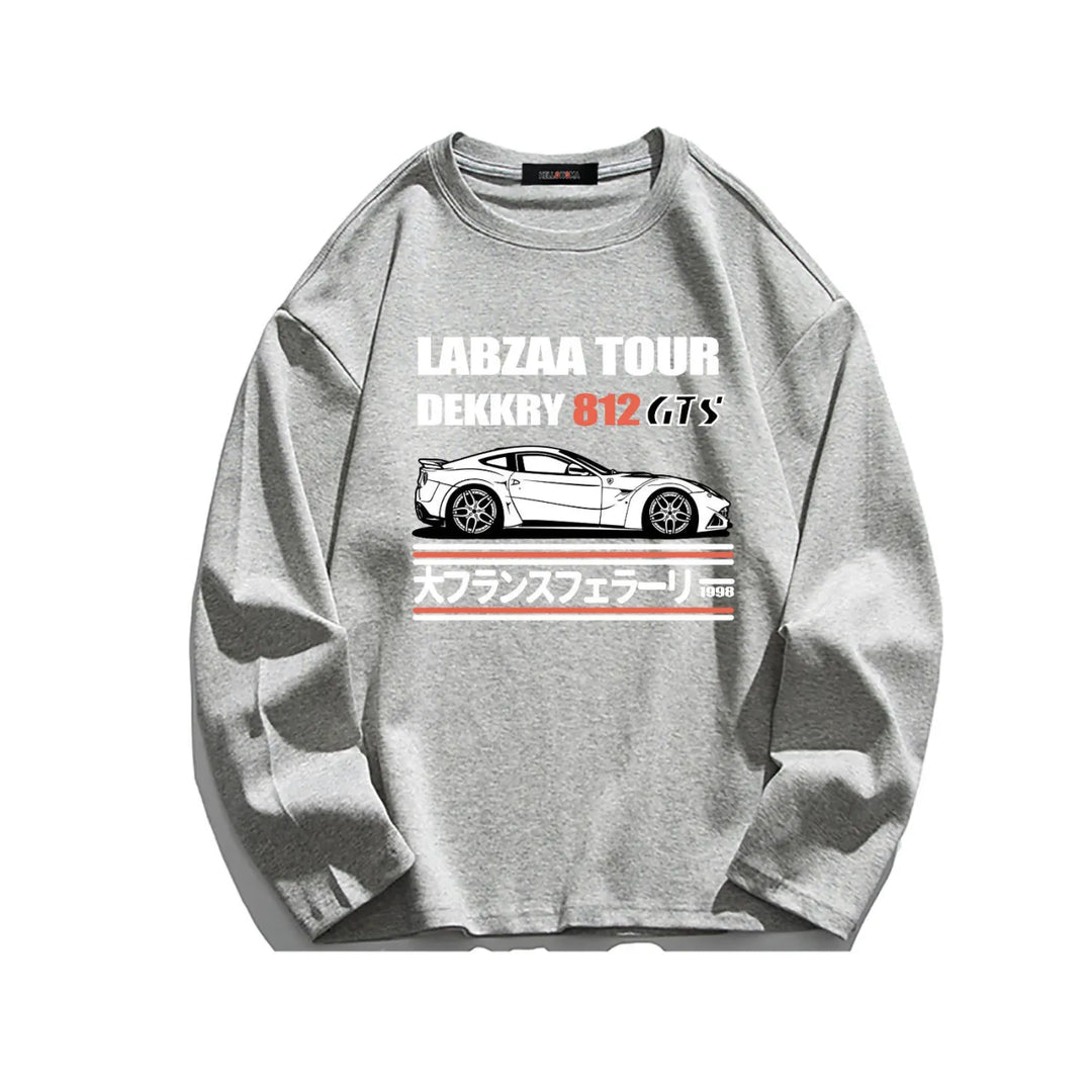 Letter Japanese Car Print Long Sleeve Shirt