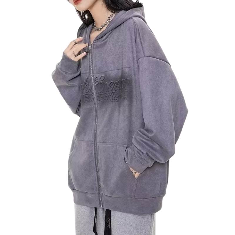 Loose Suede Alphabet Hoodie