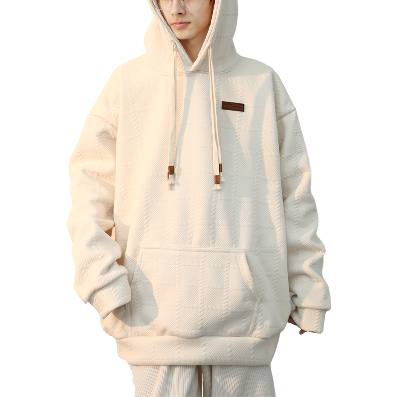 Loose Solid Color Twist Check Hoodie