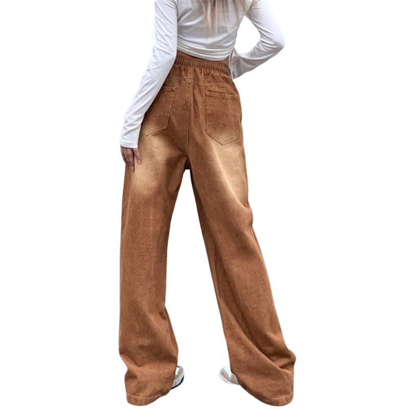 High Street Embroidery Straight Washed Jeans