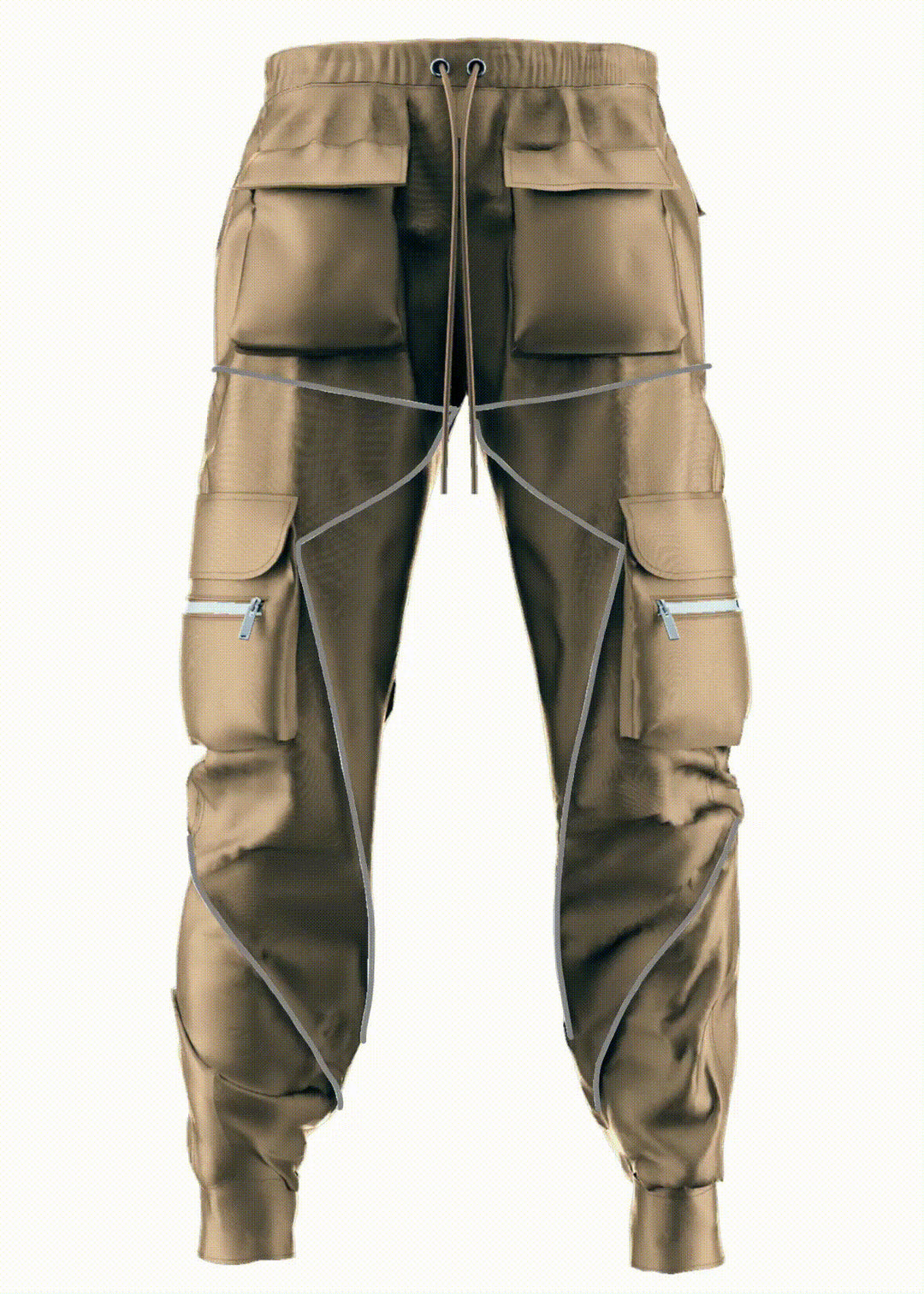 Reflective Line Cargo Pants-Khaki