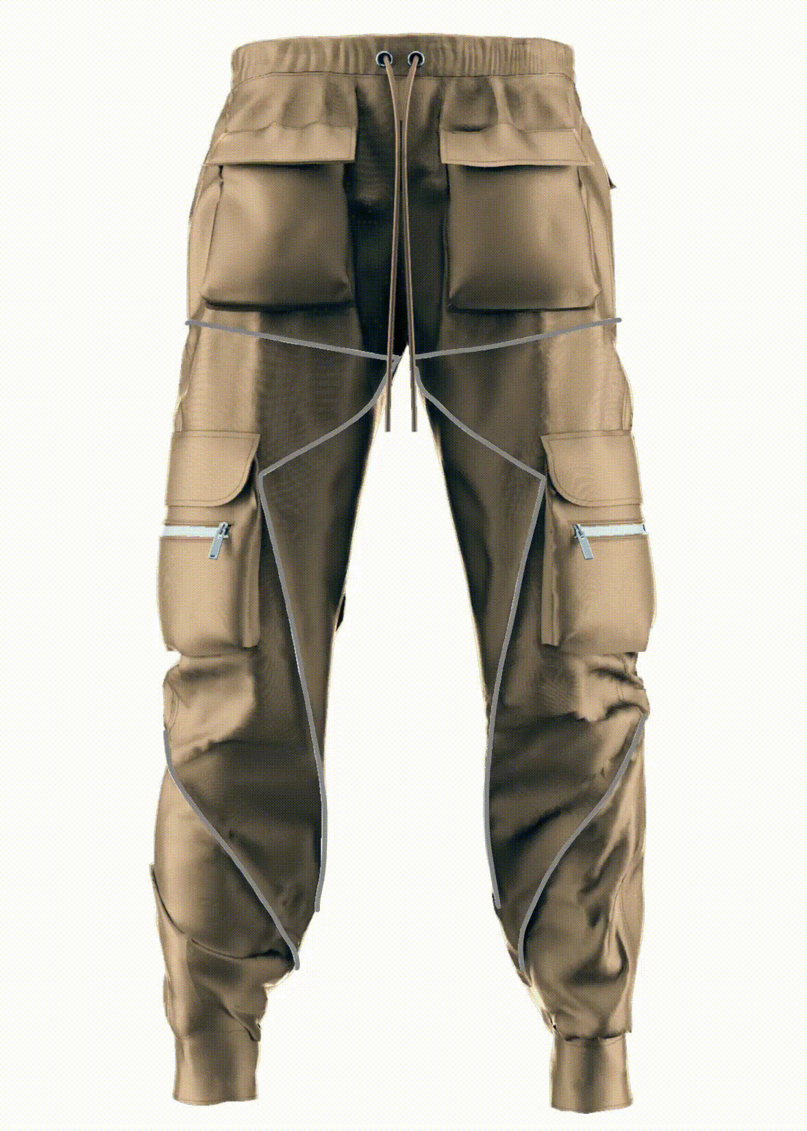 Reflective Line Cargo Pants-Khaki