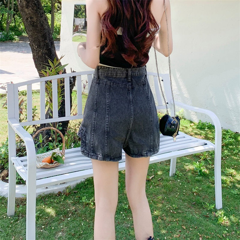 Women's Fake Two Piece Denim Shorts