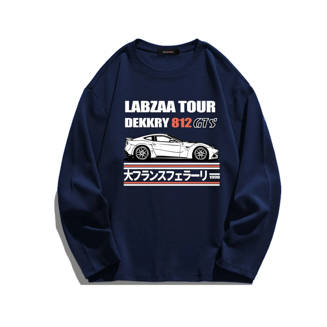 Letter Japanese Car Print Long Sleeve Shirt