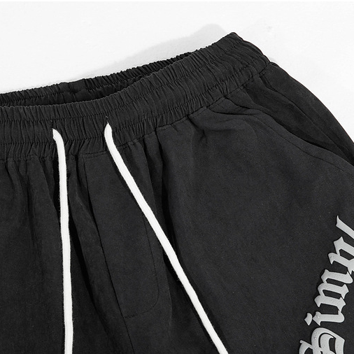 Solid Letter Embroidery Cotton Shorts