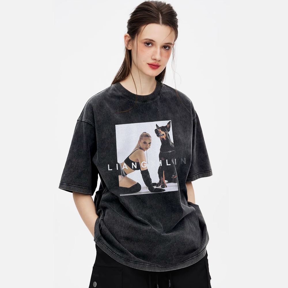 Beauty And Doberman Washed T-Shirt