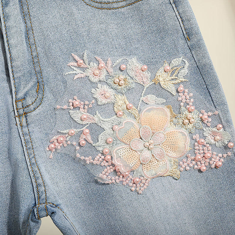 Evokyn Embroidered Cherry Blossom Flare Women Jeans
