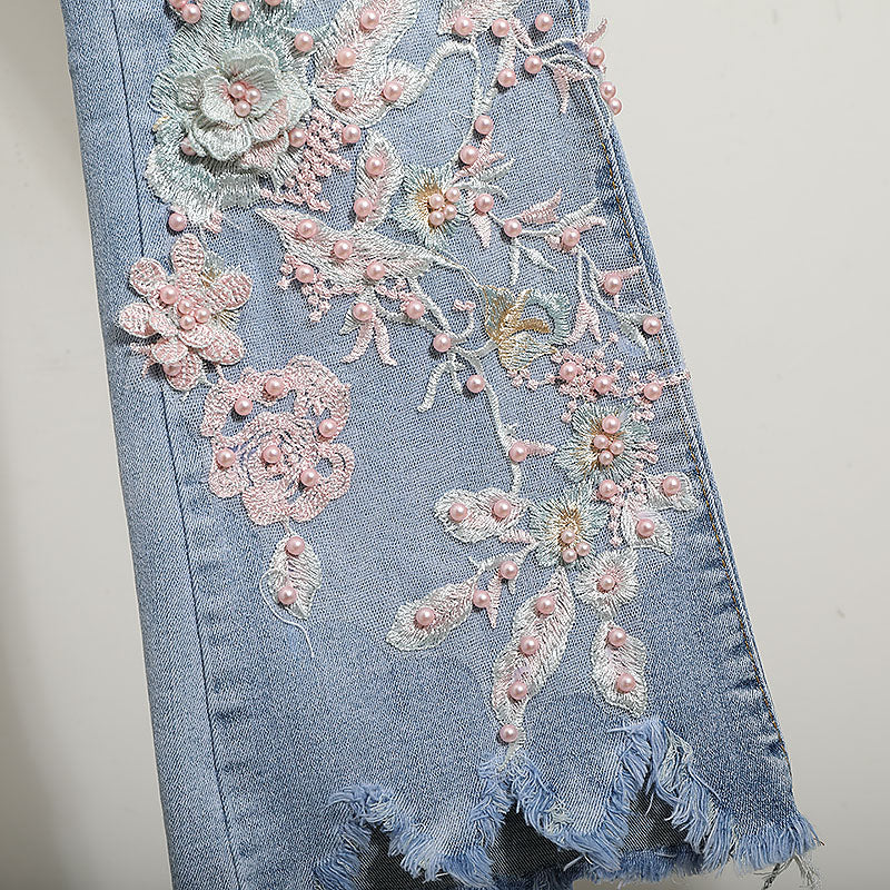 Evokyn Embroidered Cherry Blossom Flare Women Jeans