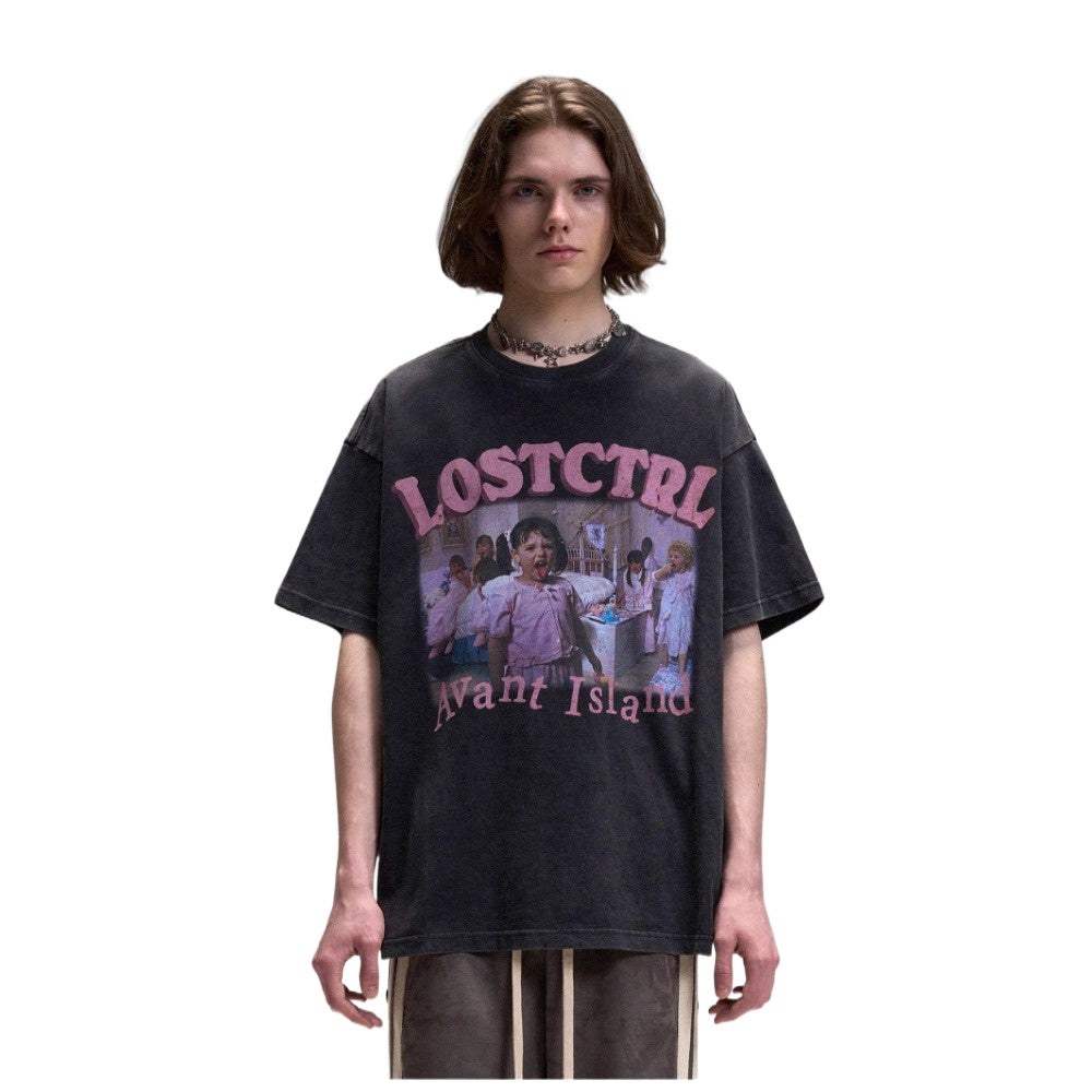 Street Philanthropist Personality Printing Washing Water Heavy Short Sleeve T-Shirt Men's Summer Loose T-Shirt
