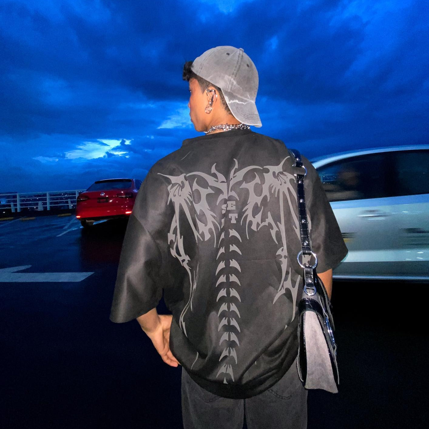 Vintage Skull Wing Suede T-Shirt