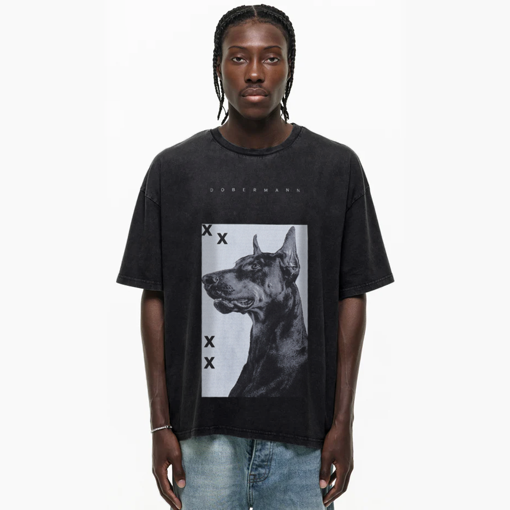 Black And White Doberman Washed T-Shirt