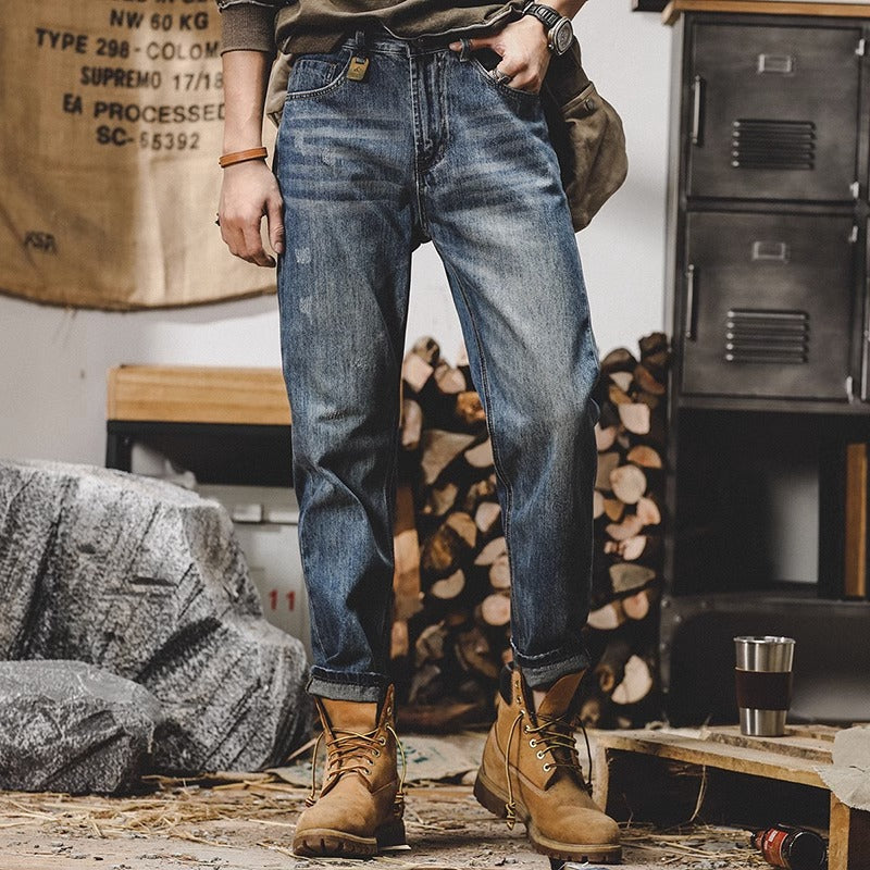 American Retro Loose Straight Thin Section Washed Casual Jeans