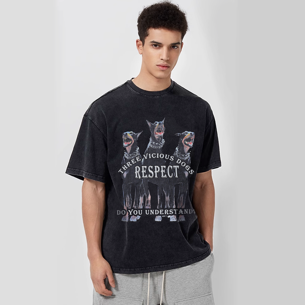 Three Vicious Dogs Washed T-Shirt