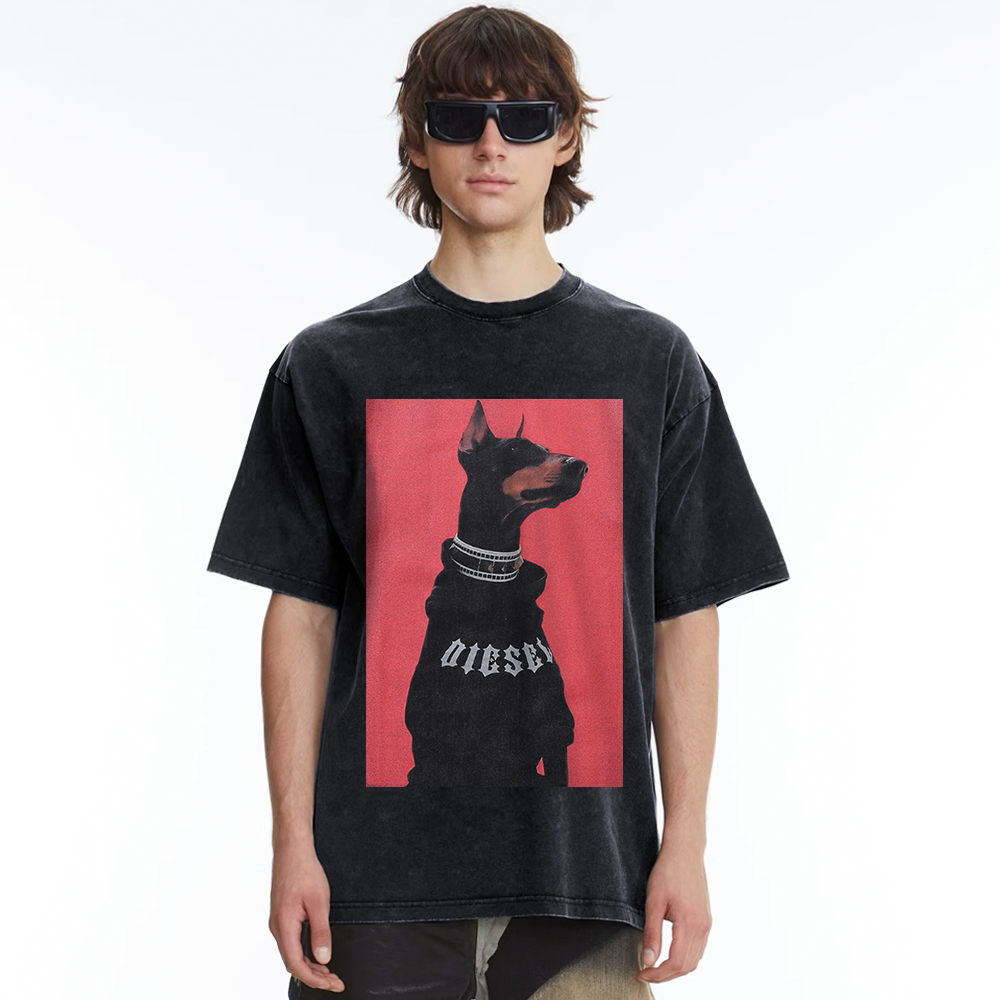 Collar Sweatshirt Doberman Pinscher Washed T-Shirt