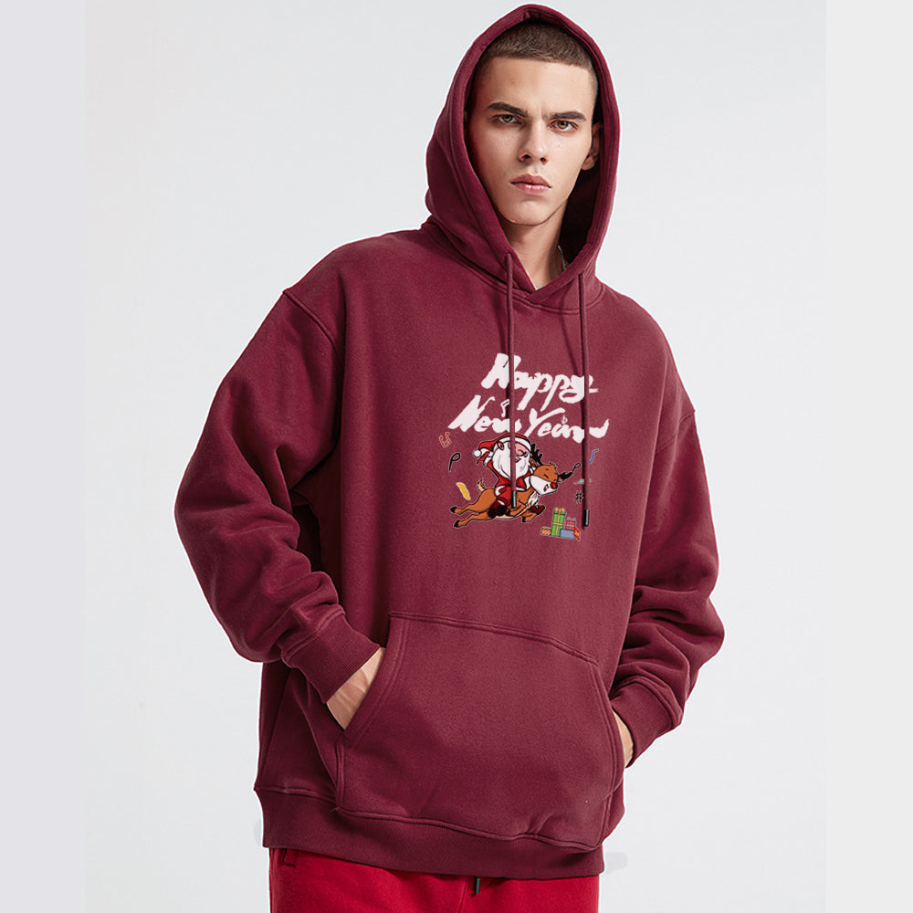 Comic Santa Claus And Elk Hoodie
