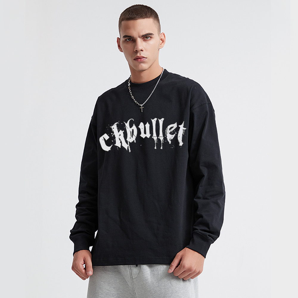 Retro Dark Cross Letters Long-Sleeve Shirt