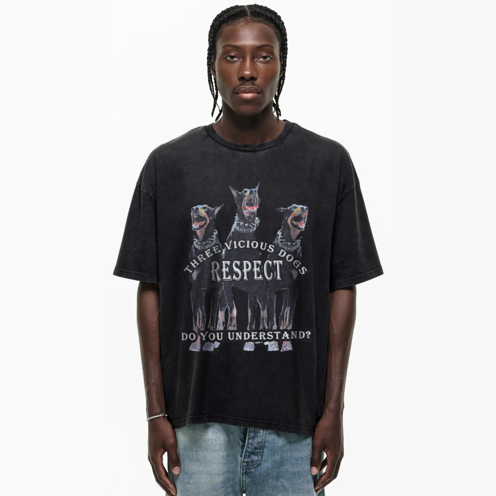 Three Vicious Dogs Washed T-Shirt
