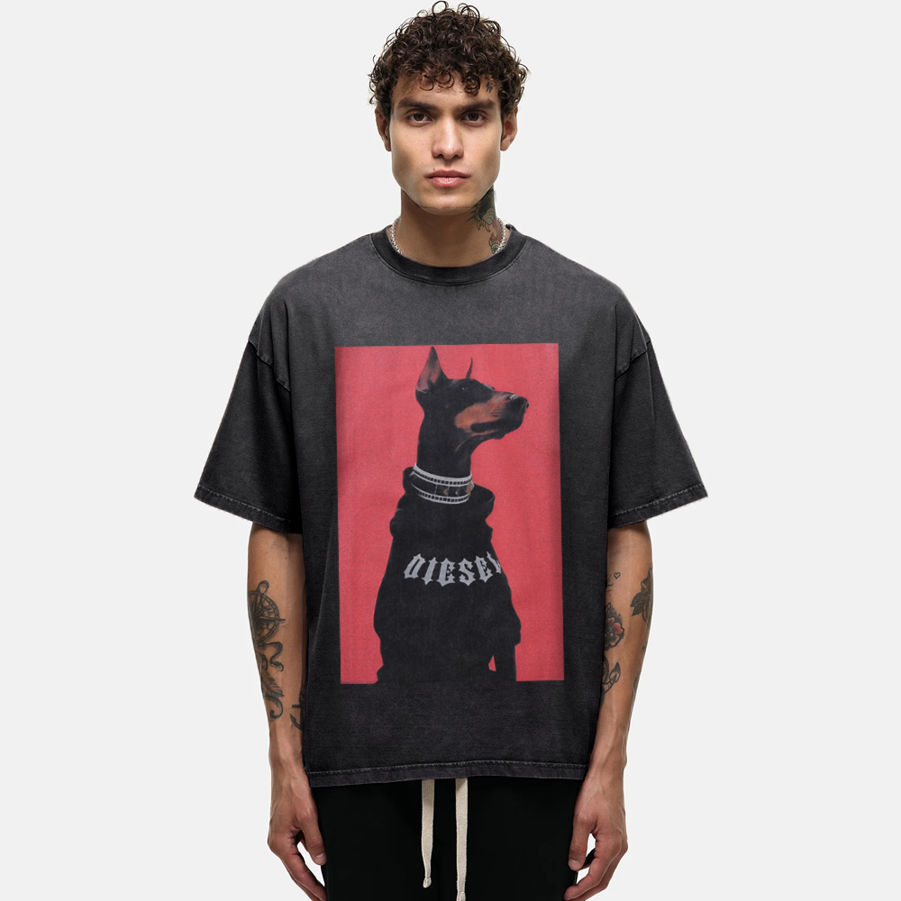 Collar Sweatshirt Doberman Pinscher Washed T-Shirt