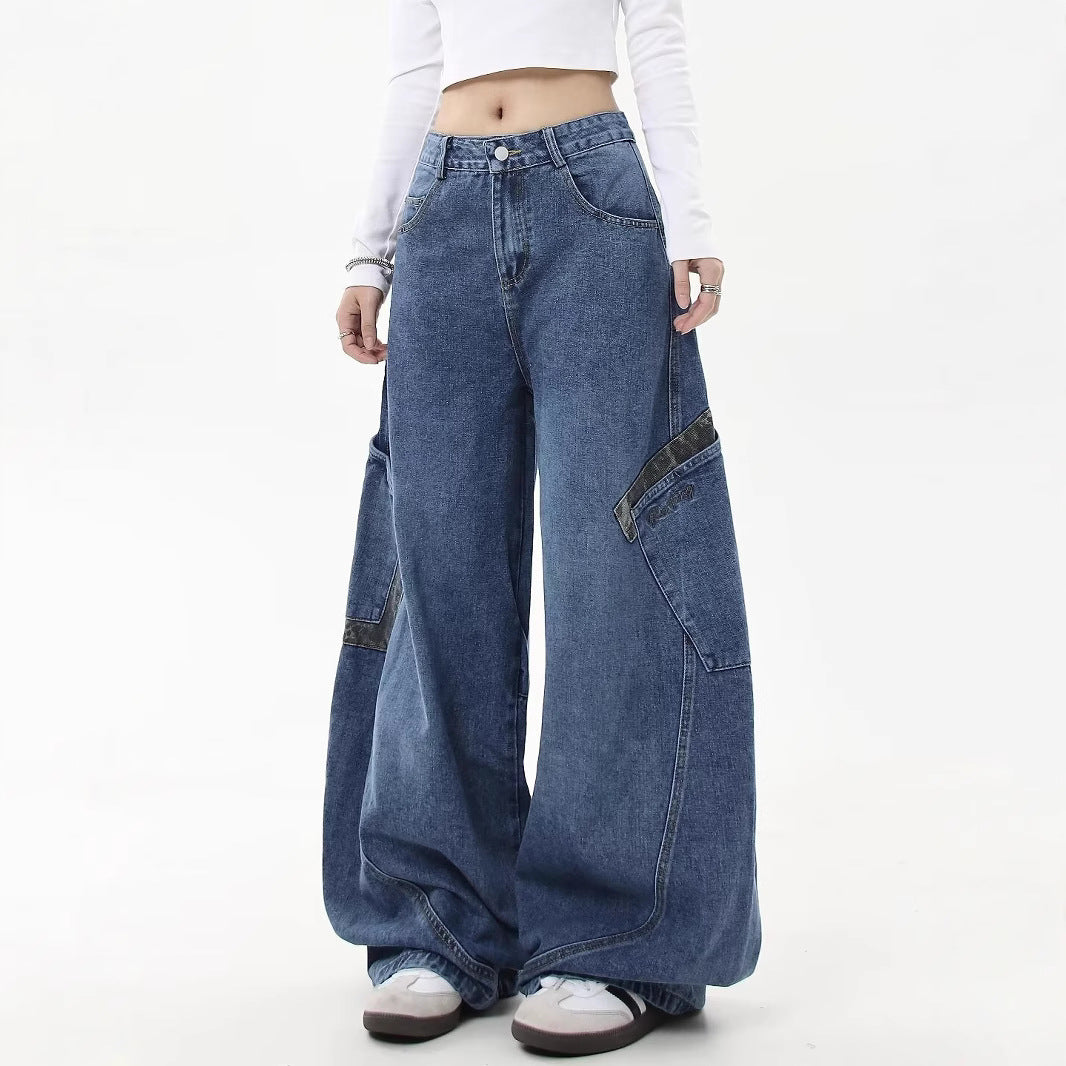BAGGOUT American retro leopard print large pocket work jeans