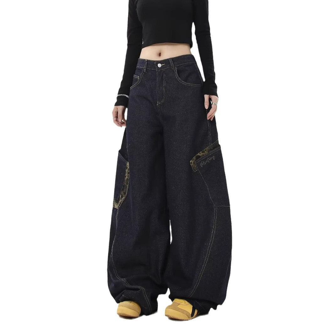 BAGGOUT American retro leopard print large pocket work jeans