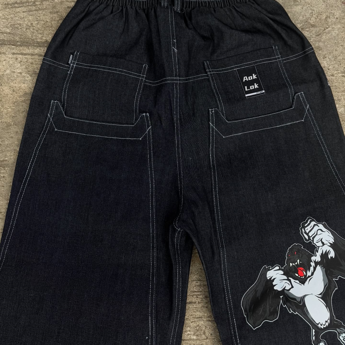 BAGGOUT Orangutan print black jeans casual wide-leg slacks